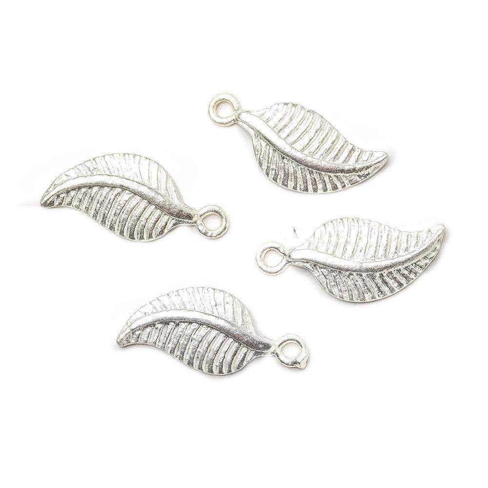 20x9mm Sterling Silver plated Copper Leaf Charm Finding Set of 4 - Beadsofcambay.com