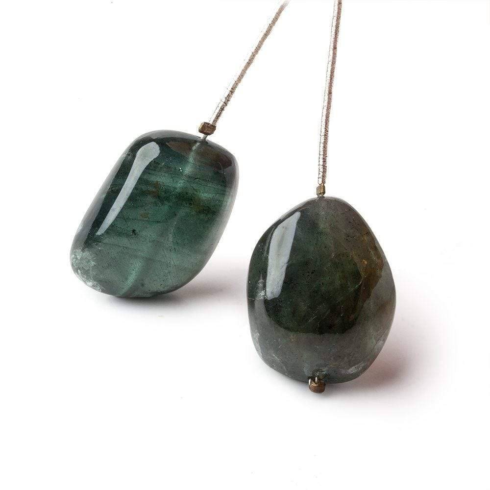 21-22.5mm Moss Aquamarine Plain Nugget Focal Beads Set of 2 - Beadsofcambay.com