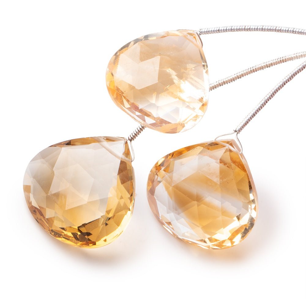 21-23mm Citrine Faceted Heart Focal Beads Set of 3 pieces - Beadsofcambay.com