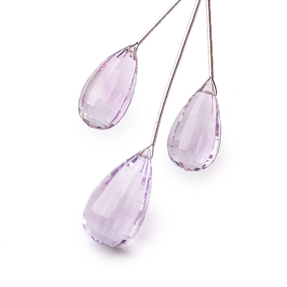 21-25mm Pink Amethyst Faceted Tear Drop Set of 3 Focal Beads - Beadsofcambay.com