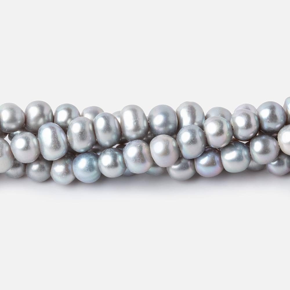 6.5x5-7x5mm Silver Side Drilled Oval Freshwater Pearl Strand 16 inch 78 beads AA - BeadsofCambay.com