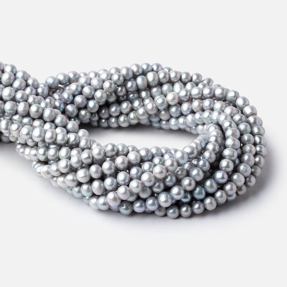 6.5x5-7x5mm Silver Side Drilled Oval Freshwater Pearl Strand 16 inch 78 beads AA - BeadsofCambay.com
