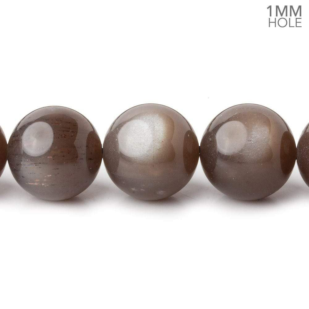 14mm Chocolate Brown Moonstone plain round beads 16 inch 29 pieces 1mm hole AAA - BeadsofCambay.com