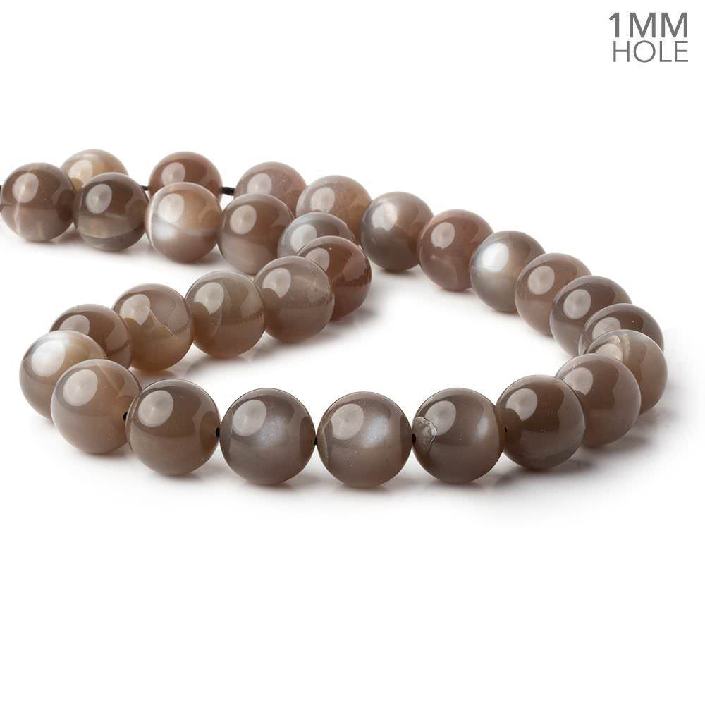 14mm Chocolate Brown Moonstone plain round beads 16 inch 29 pieces 1mm hole AAA - BeadsofCambay.com