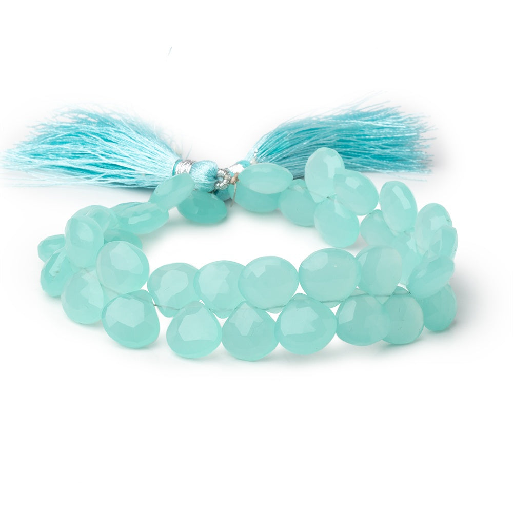 10-11mm Sea Blue Chalcedony faceted hearts 8 inch 35 beads AA - BeadsofCambay.com