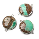 21.5mm Silver Bezel Chrysoprase & Matrix faceted coin Connector 1 piece - Beadsofcambay.com