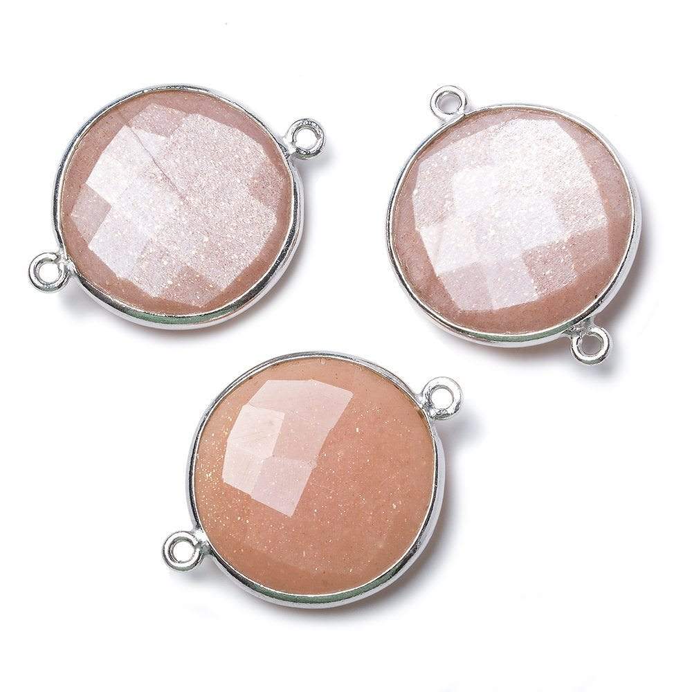 21.5mm Silver Bezel Peach Moonstone faceted coin Connector 1 piece - Beadsofcambay.com