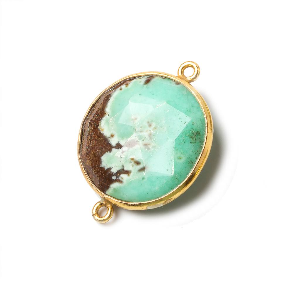 21.5mm Vermeil Bezel Chrysoprase & Matrix faceted coin Connector 1 piece - Beadsofcambay.com