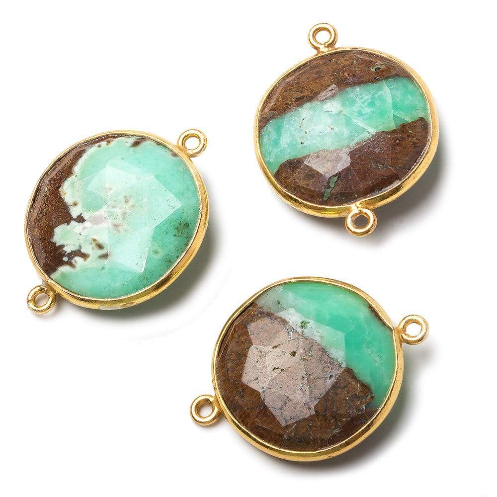 21.5mm Vermeil Bezel Chrysoprase & Matrix faceted coin Connector 1 piece - Beadsofcambay.com