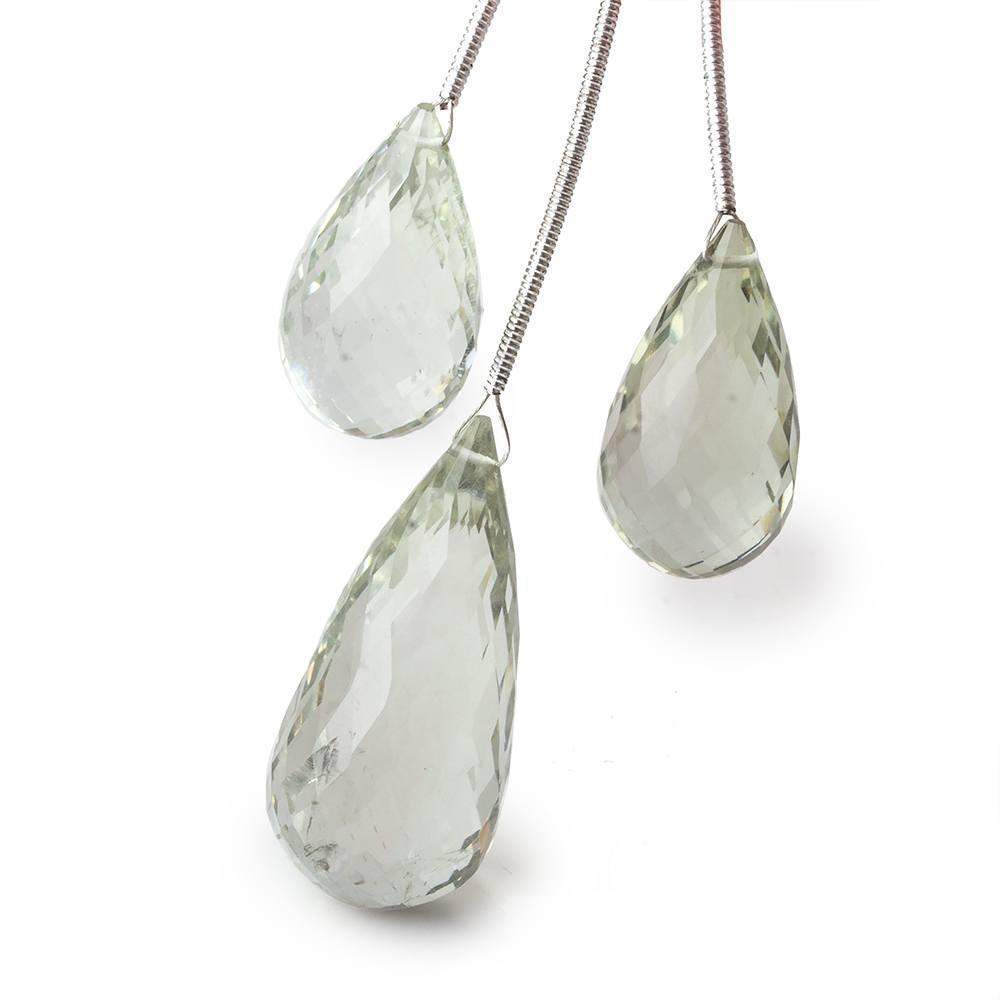 21.5x11-30x14mm Prasiolite Faceted Tear Drop Focal Beads Set of 3 - Beadsofcambay.com