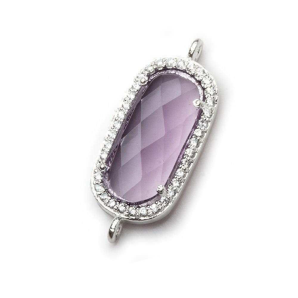 21.5x11.5mm Silver CZ Bezel Amethyst Oval Connector 1 piece - Beadsofcambay.com