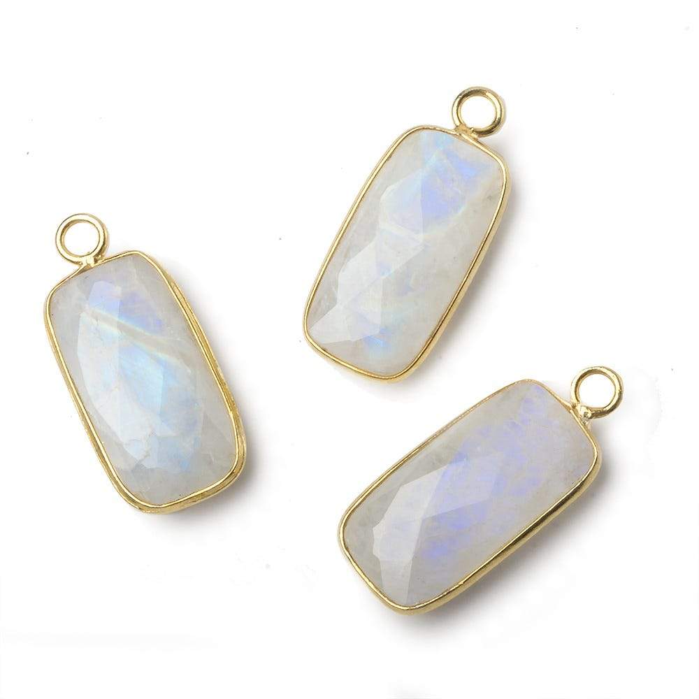 21.5x11.5mm Vermeil Bezel Rainbow Moonstone faceted bar pendant 1 piece - Beadsofcambay.com