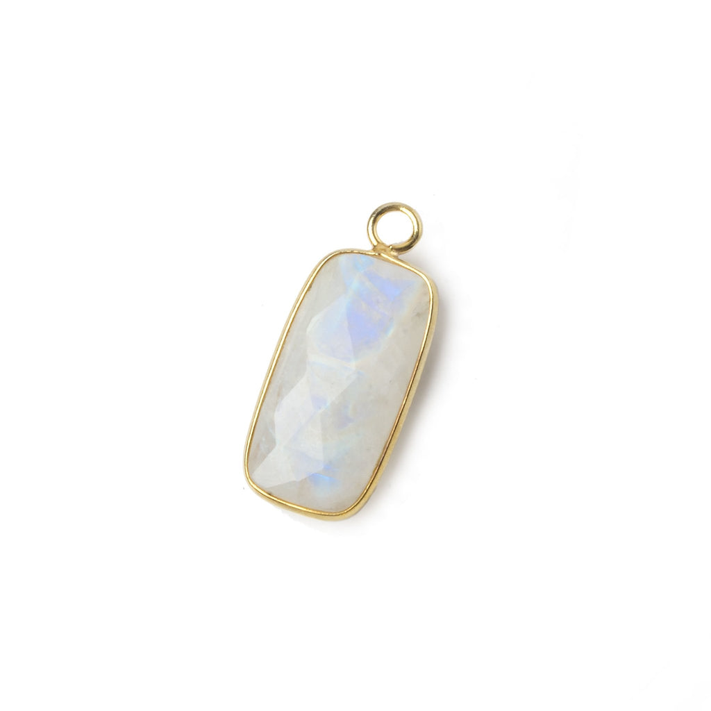 21.5x11.5mm Vermeil Bezel Rainbow Moonstone faceted bar pendant 1 piece - Beadsofcambay.com
