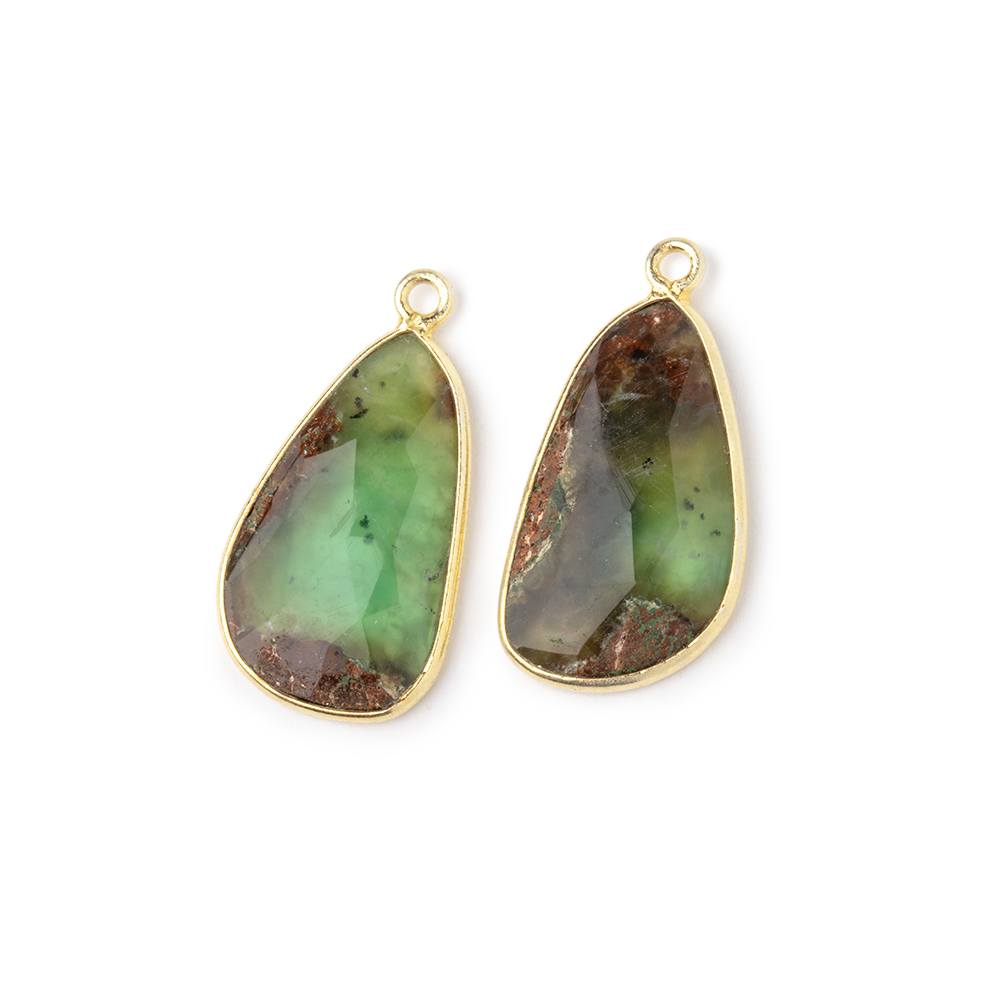 21.5x13mm Vermeil Bezel Chrysoprase Faceted Freeform Set of 2 Pendants - Beadsofcambay.com