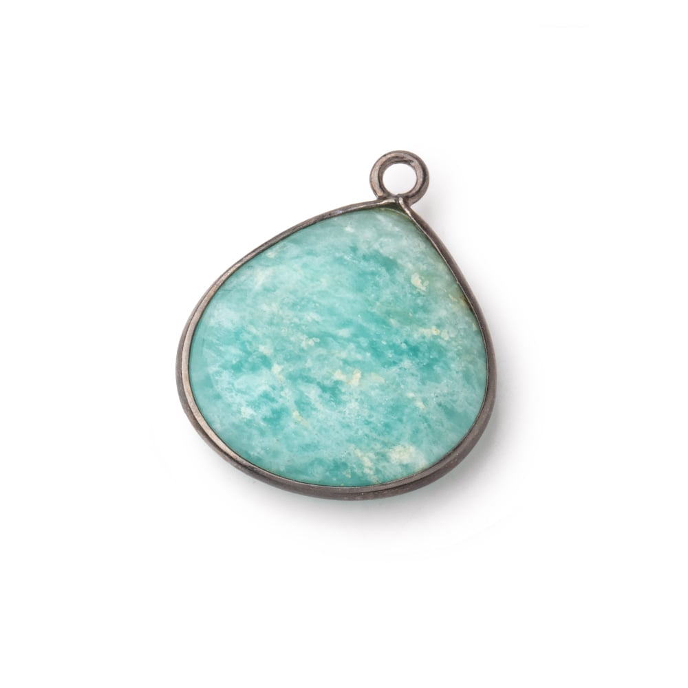 21mm Black Gold .925 Bezel Amazonite Plain Heart Pendant 1 Focal Bead - Beadsofcambay.com
