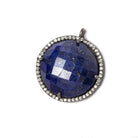 21mm Black Gold Bezel CZ & Lapis Lazuli Coin Pendant 1 focal bead - Beadsofcambay.com