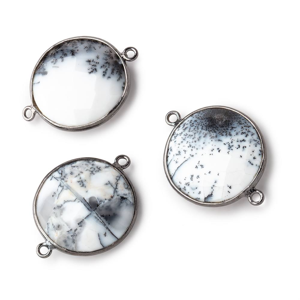 21mm Black Gold Bezel Dendritic Opal Faceted Coin Connector 1 piece - Beadsofcambay.com