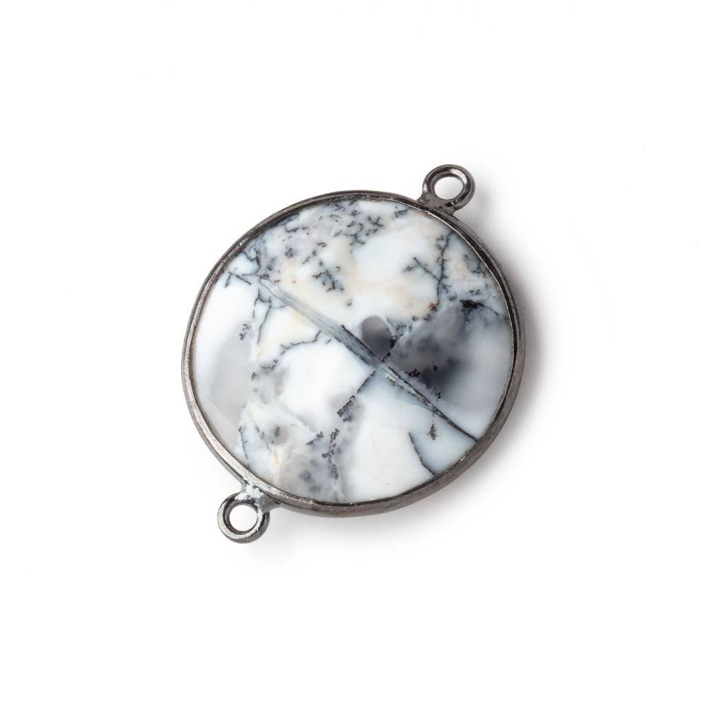 21mm Black Gold Bezel Dendritic Opal Faceted Coin Connector 1 piece - Beadsofcambay.com