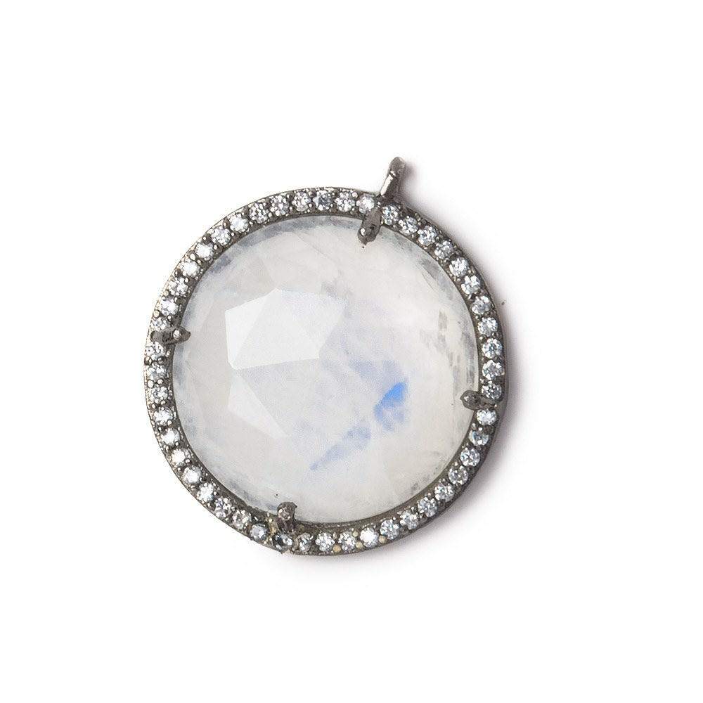 21mm Black Gold Bezel White CZ and Rainbow Moonstone Coin Pendant 1 focal bead - Beadsofcambay.com