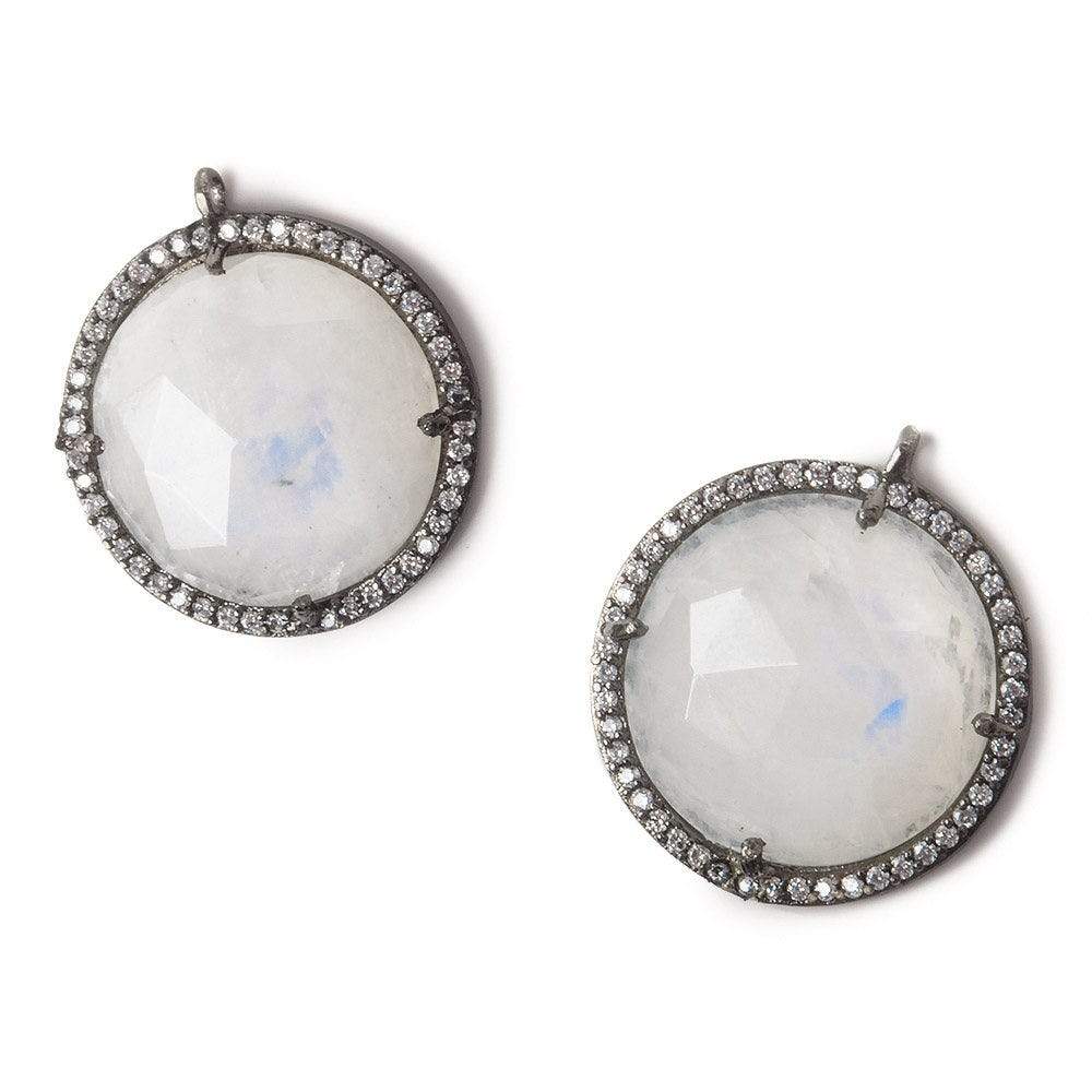 21mm Black Gold Bezel White CZ and Rainbow Moonstone Coin Pendant 1 focal bead - Beadsofcambay.com