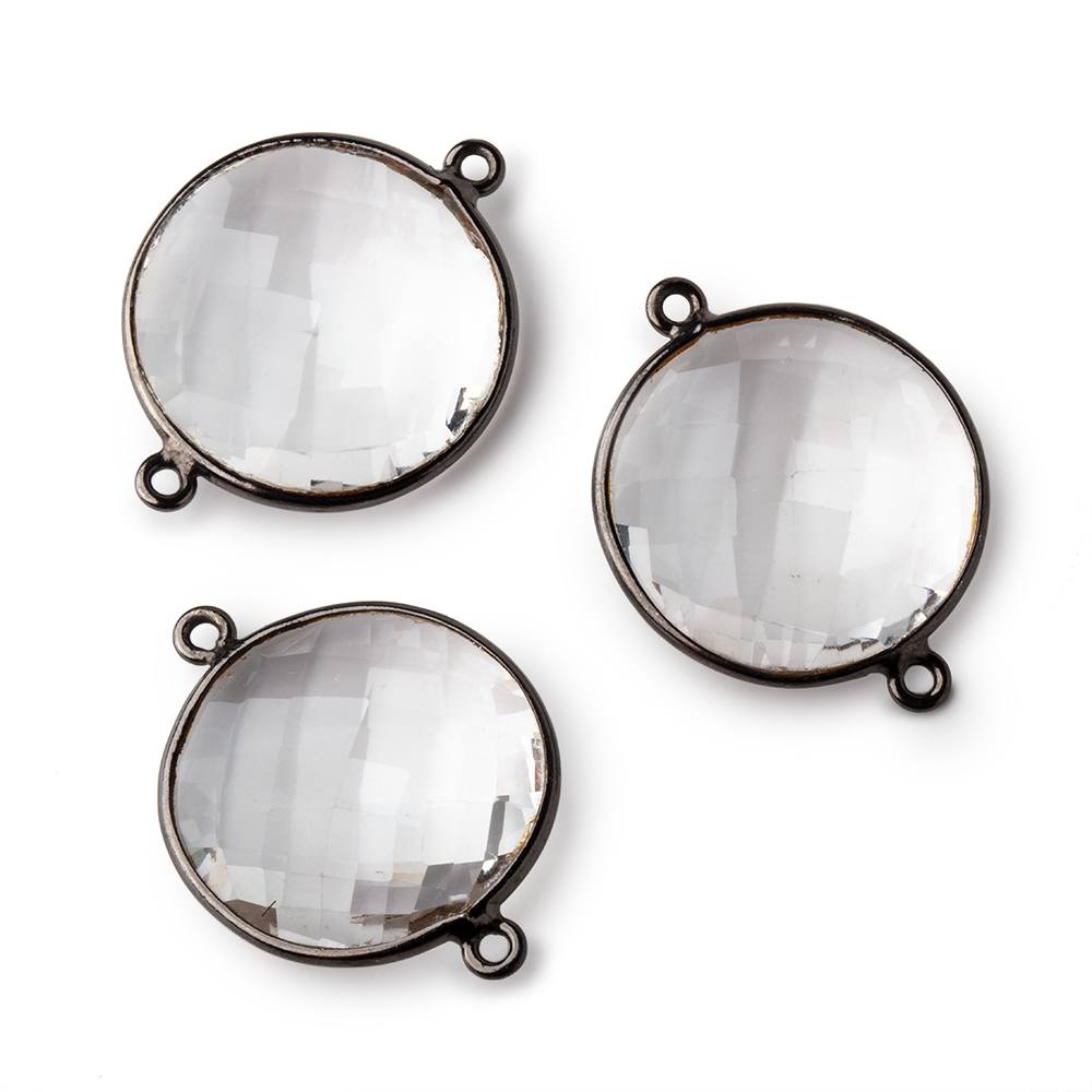 21mm Black Gold Bezeled Crystal Quartz Coin Connector 1 piece - Beadsofcambay.com