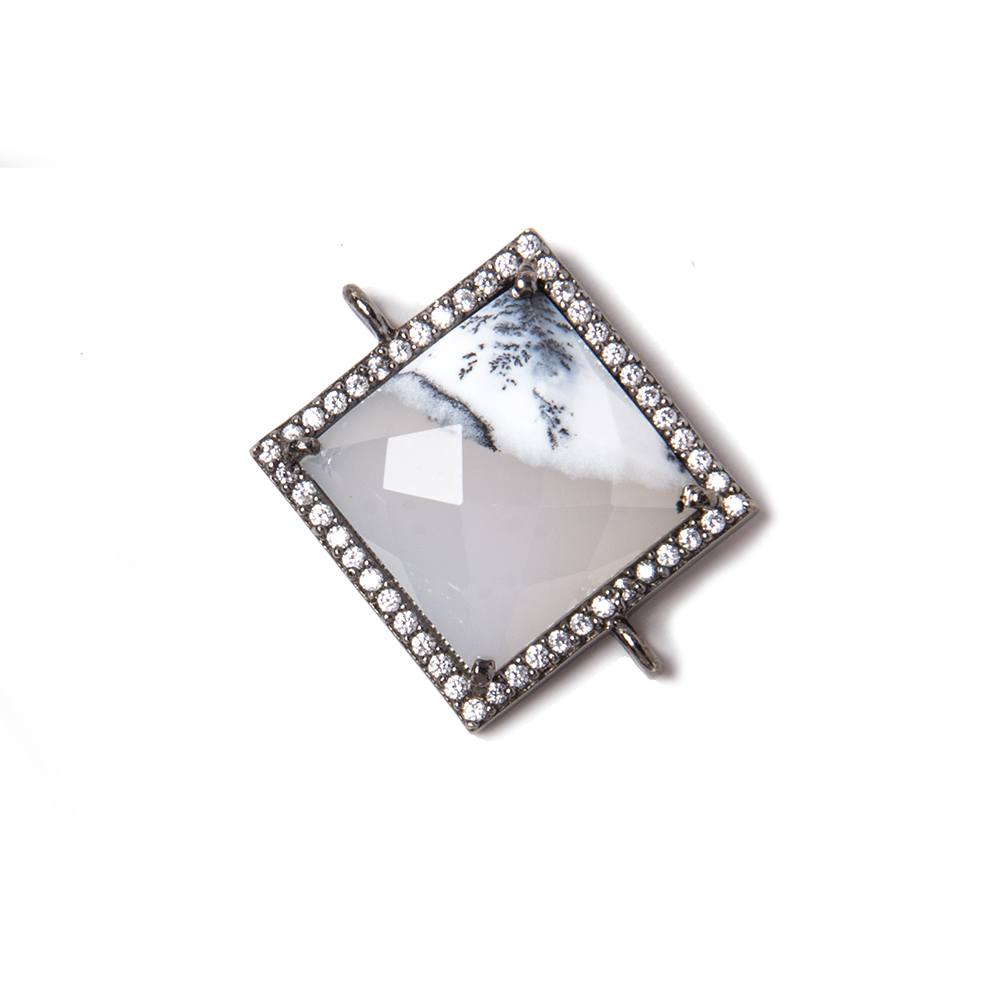 21mm Black Gold Bezeled White CZ & Dendritic Opal Square Connector 1 pc - Beadsofcambay.com