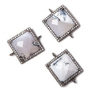 21mm Black Gold Bezeled White CZ & Dendritic Opal Square Connector 1 pc - Beadsofcambay.com