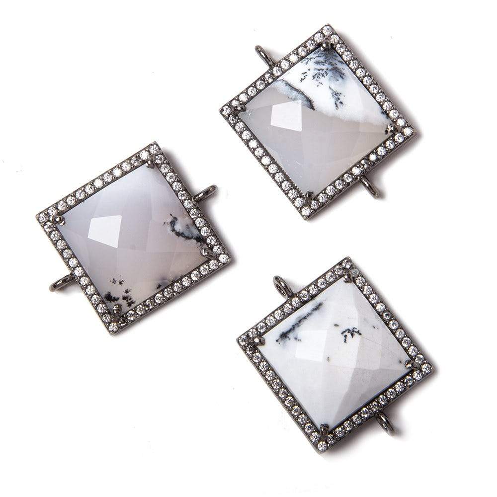 21mm Black Gold Bezeled White CZ & Dendritic Opal Square Connector 1 pc - Beadsofcambay.com