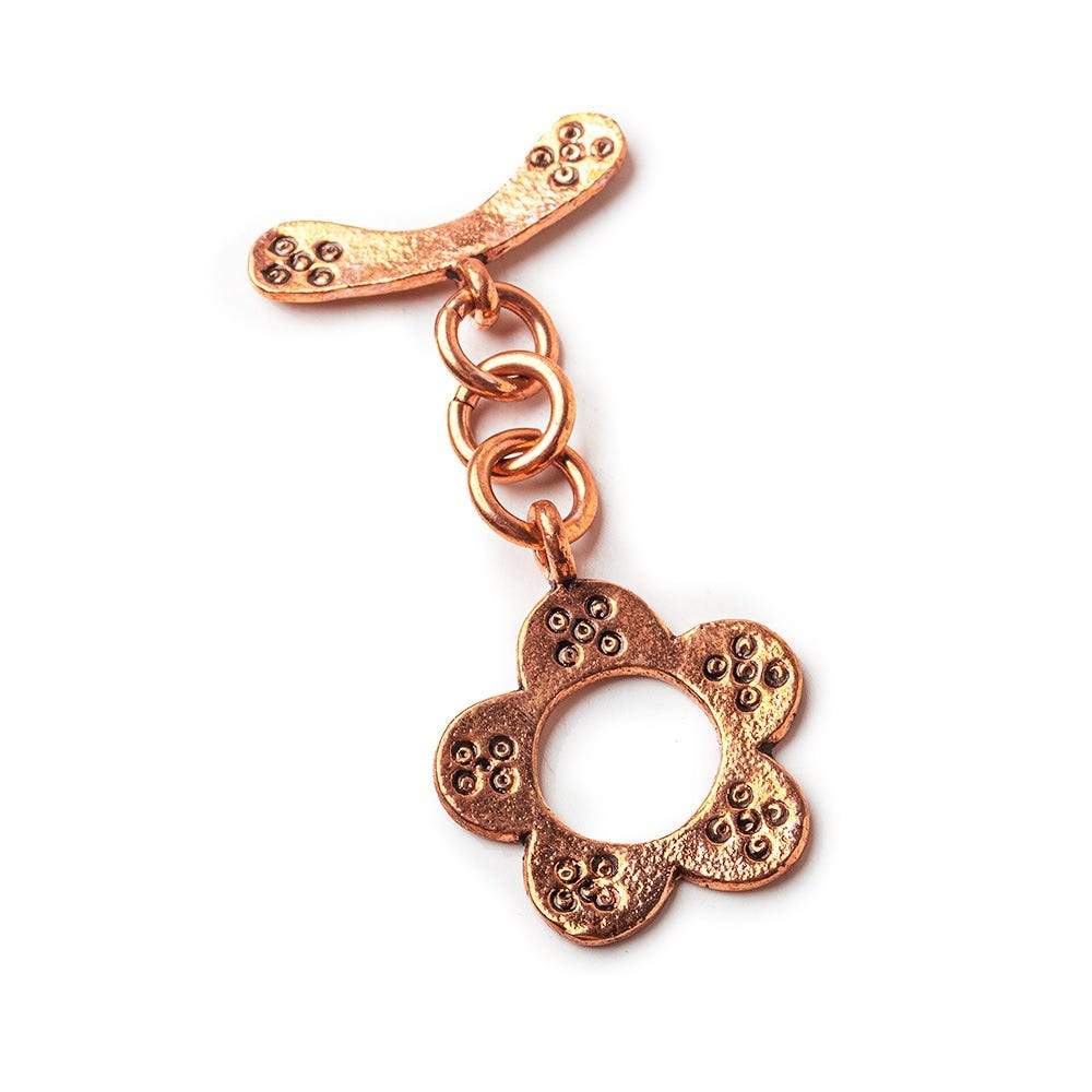 21mm Copper Toggle Flower with Embossed Pattern Set of 2 - Beadsofcambay.com