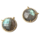 21mm Gold Bezel CZ and Labradorite Coin Top Ring Connector 1 focal bead - Beadsofcambay.com