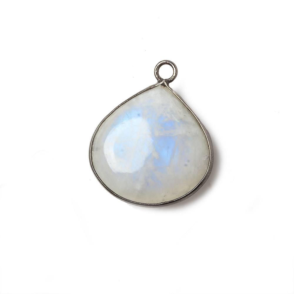 21mm Oxidized Sterling Silver Bezel Rainbow Moonstone plain heart Pendant 1 focal bead - Beadsofcambay.com