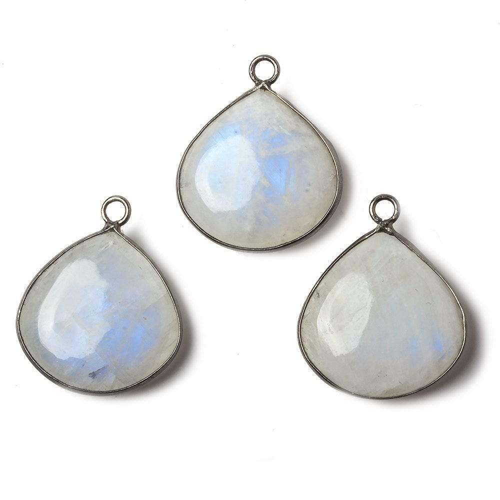 21mm Oxidized Sterling Silver Bezel Rainbow Moonstone plain heart Pendant 1 focal bead - Beadsofcambay.com