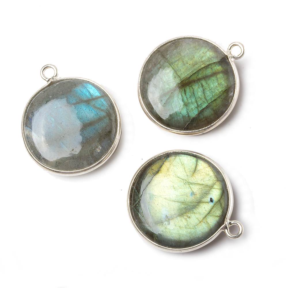 21mm Silver .925 Bezel Labradorite plain coin Pendant 1 piece - Beadsofcambay.com