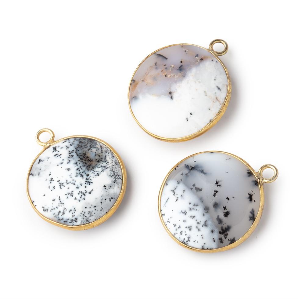21mm Vermeil Bezel Dendritic Opal Plain Coin Pendant 1 piece - Beadsofcambay.com