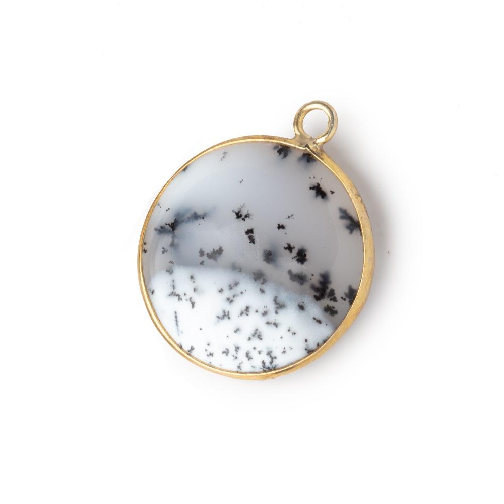 21mm Vermeil Bezel Dendritic Opal Plain Coin Pendant 1 piece - Beadsofcambay.com