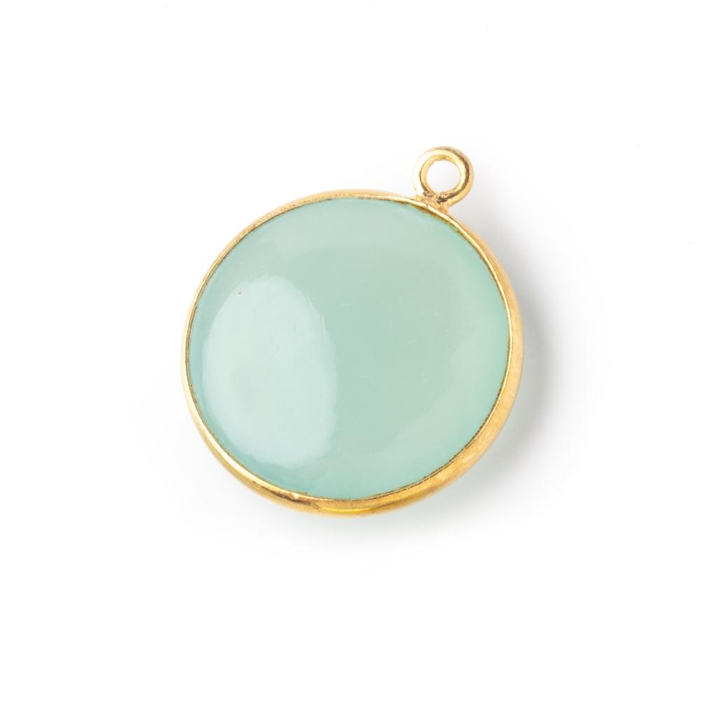 21mm Vermeil Bezel Seafoam Chalcedony Plain Coin Pendant 1 piece - Beadsofcambay.com