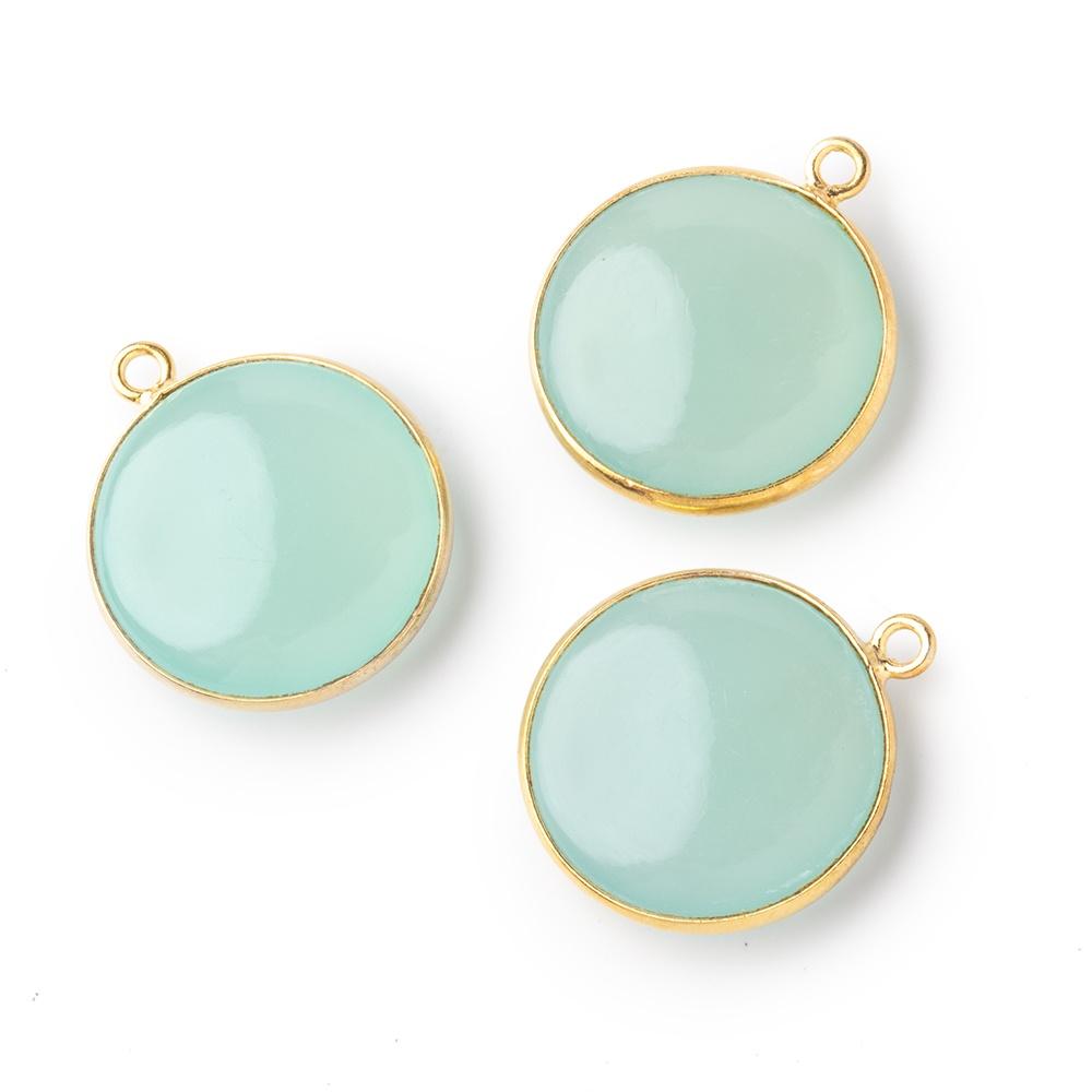 21mm Vermeil Bezel Seafoam Chalcedony Plain Coin Pendant 1 piece - Beadsofcambay.com