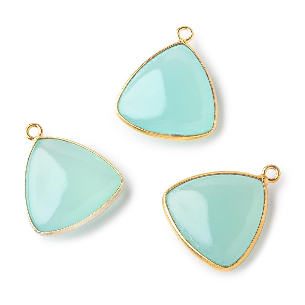 21mm Vermeil Bezel Seafoam Chalcedony Plain Triangle Pendant 1 piece - Beadsofcambay.com