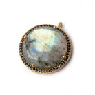 21mm Vermeil & Black CZ Bezel Labradorite Coin Pendant 1 Focal Bead - Beadsofcambay.com