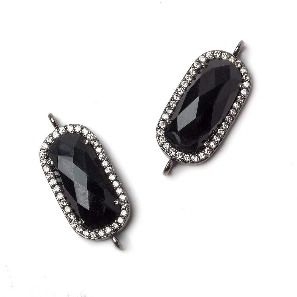 21x10.5mm Black Gold Bezeled CZ & Black Chalcedony Oval Connector 1 pc - Beadsofcambay.com