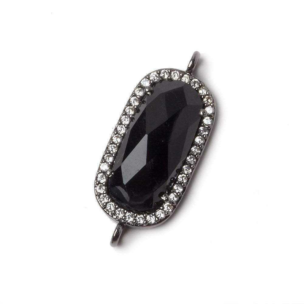 21x10.5mm Black Gold Bezeled CZ & Black Chalcedony Oval Connector 1 pc - Beadsofcambay.com