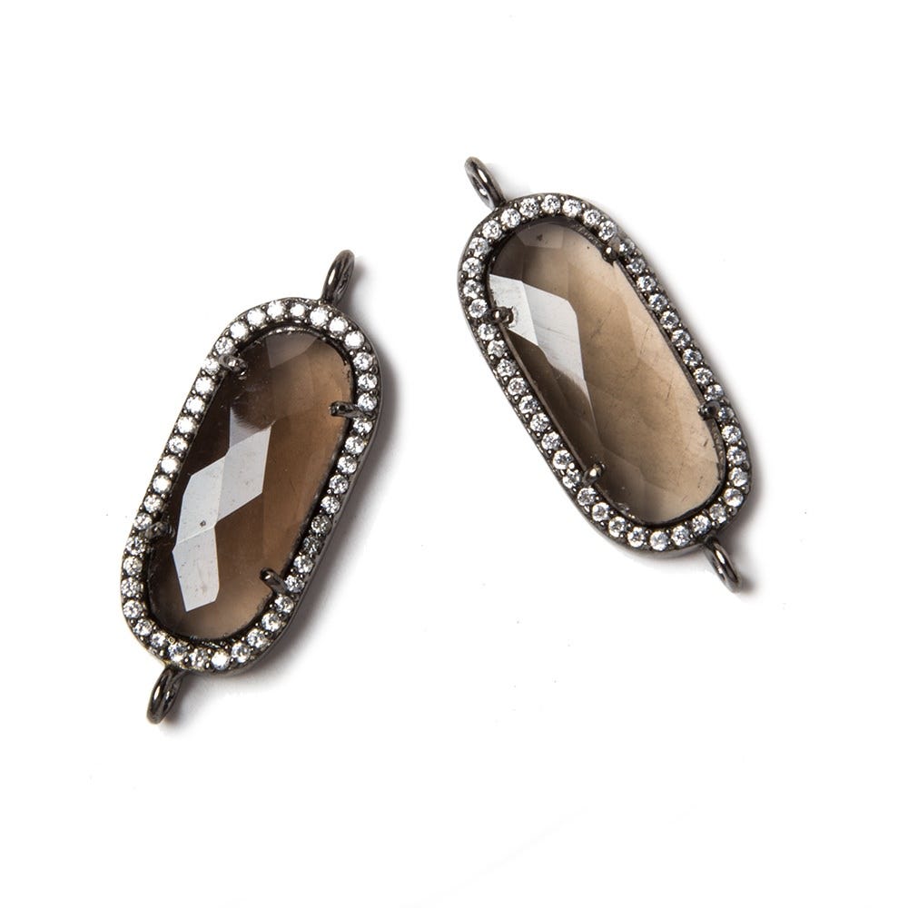 21x10.5mm Black Gold CZ Bezel Smoky Hydro Quartz Oval Connector 1 piece - Beadsofcambay.com