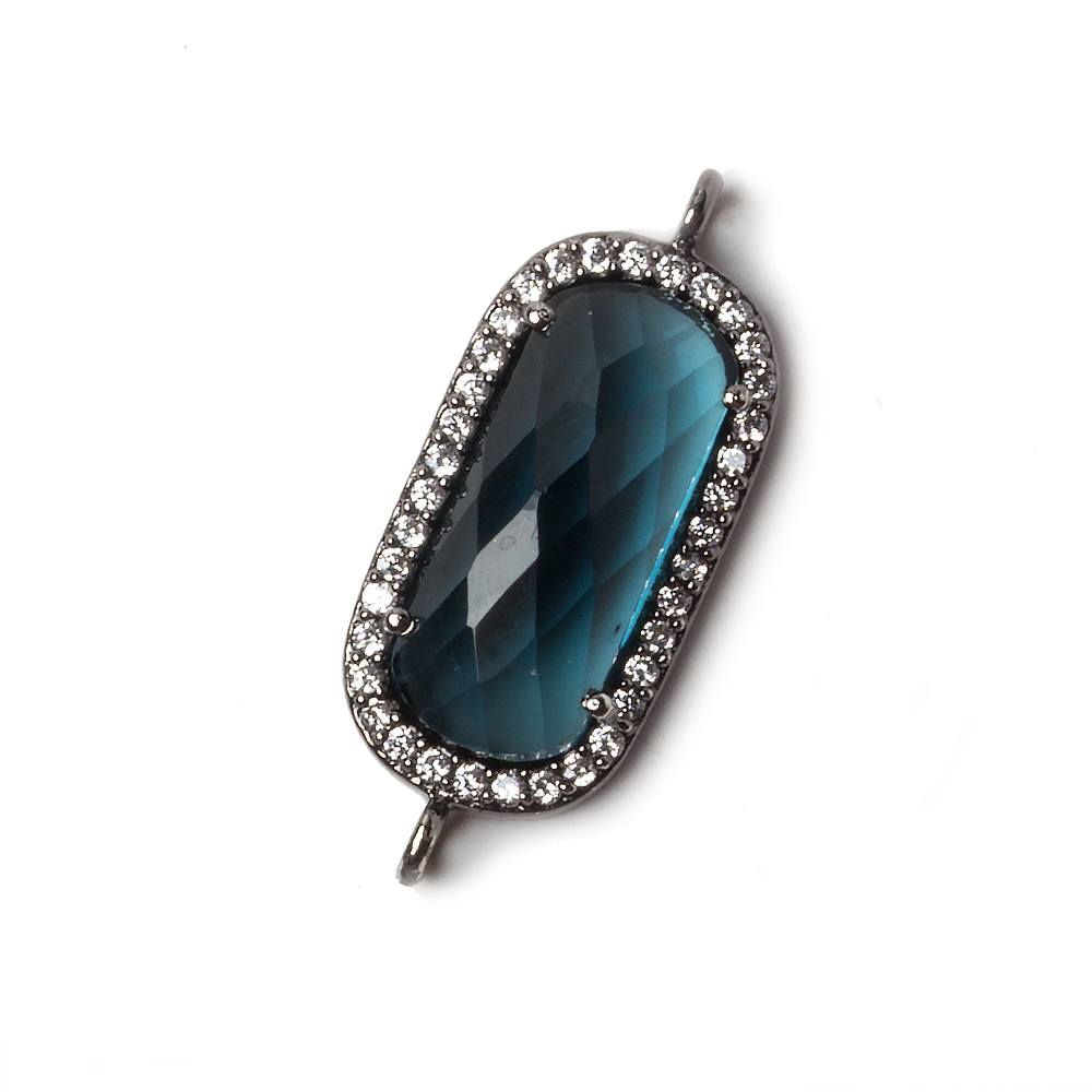 21x10.5mm Black Gold Bezeled CZ & London Blue Quartz Oval Connector 1 pc - Beadsofcambay.com