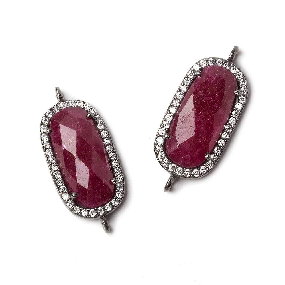 21x10.5mm Black Gold Bezeled CZ & Ruby Oval Connector 1 pc - Beadsofcambay.com