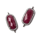 21x10.5mm Black Gold Bezeled CZ & Ruby Oval Connector 1 pc - Beadsofcambay.com