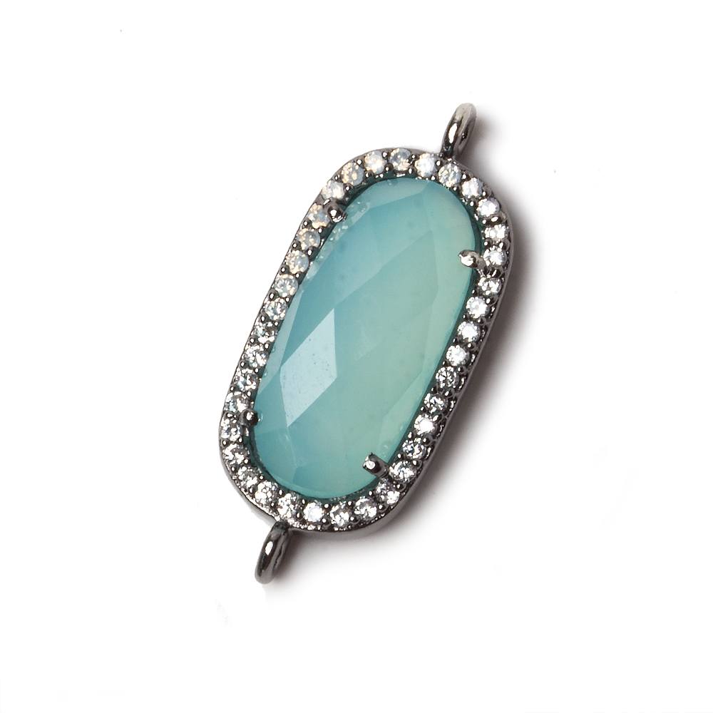 21x10.5mm Black Gold Bezeled CZ & Seafoam Chalcedony Oval Connector 1 pc - Beadsofcambay.com