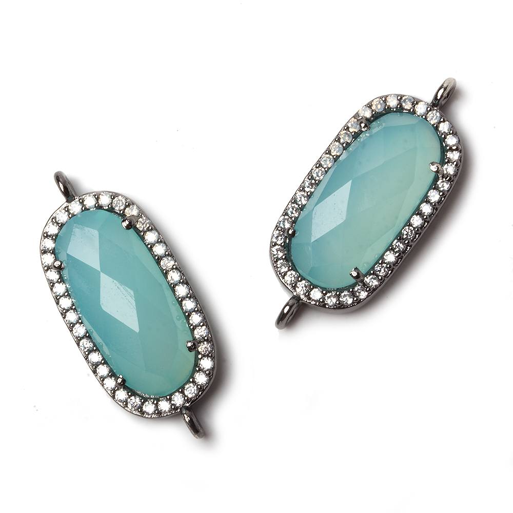 21x10.5mm Black Gold Bezeled CZ & Seafoam Chalcedony Oval Connector 1 pc - Beadsofcambay.com