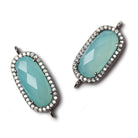21x10.5mm Black Gold Bezeled CZ & Seafoam Chalcedony Oval Connector 1 pc - Beadsofcambay.com