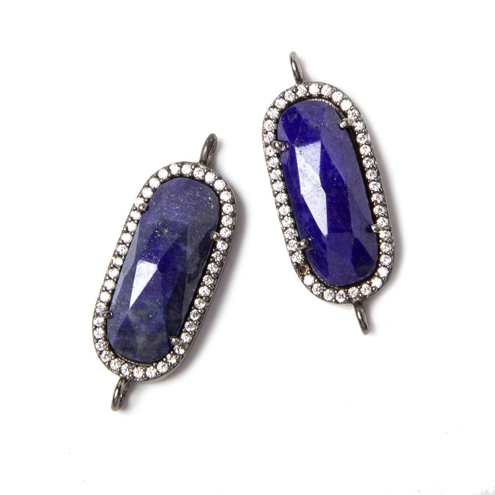 21x10.5mm Black Gold Bezeled White CZ & Lapis Lazuli Oval Connector 1 pc - Beadsofcambay.com