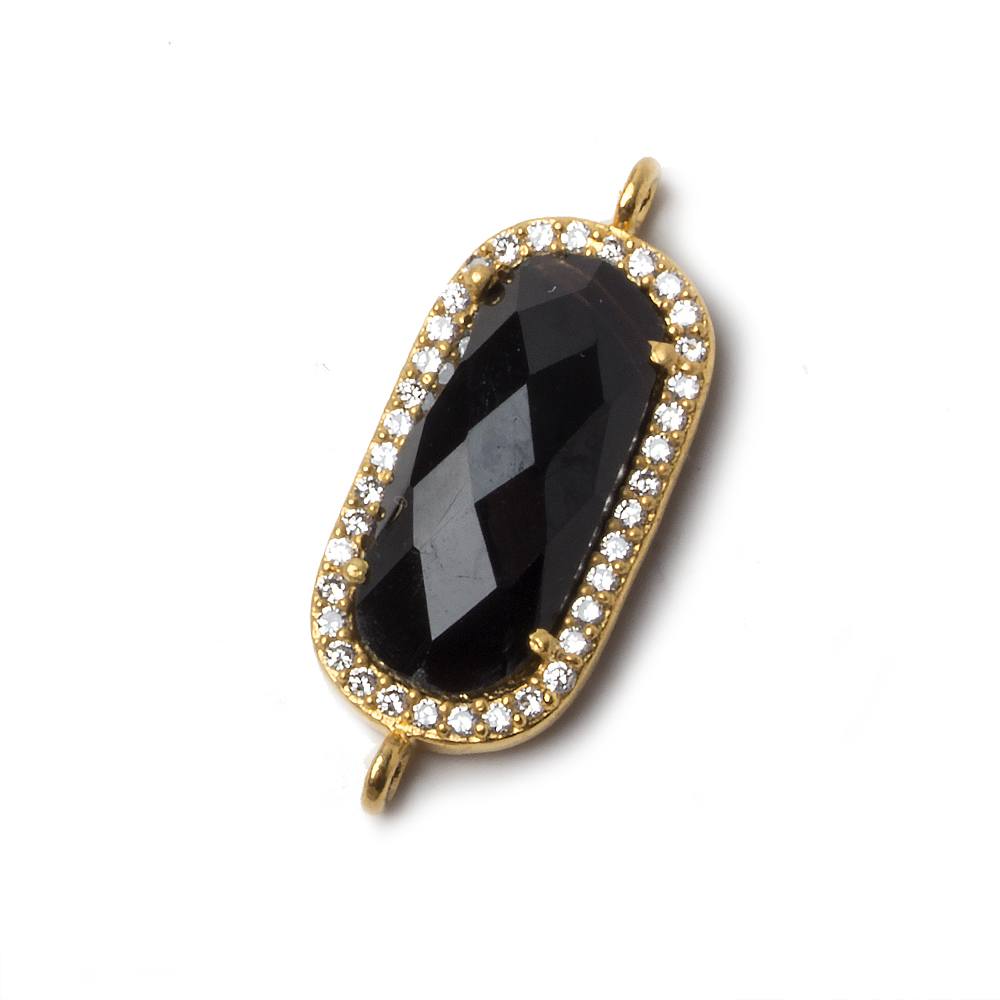 21x10.5mm Gold Bezeled CZ & Black Chalcedony Oval Connector 1 pc - Beadsofcambay.com